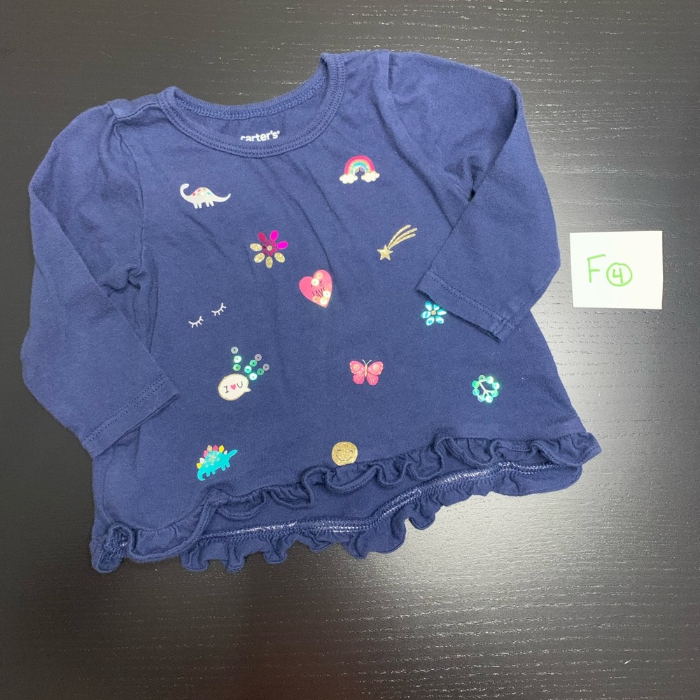 ⭐️4/$5.00⭐️ Carter's 6m Navy Blue Long Sleeve Tee with Colourful Graphics